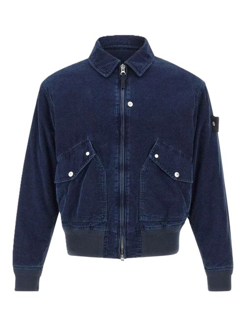 Bomber in velluto a costine con logo - stone island Stone Island | K2S154100123S0J10V0021 INDIGO